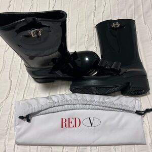 RED Valentino Glossy Black Winter Boots with Bow